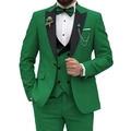 Men's green three-piece wedding suit with black peak lapel and double-breasted vest - Green