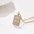 Golden necklace with square MAMA pendant featuring red lips and sparkling crystal border - Rectangular Mom Lips Rhinestone