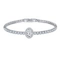 Silver water drop heart tennis bracelet with oval center stone and sparkling zircons - Oval/Silver/Pink Zirconia