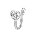 Silver non-pierced U-shaped nose ring with a hollow heart and clear cubic zirconia - Heart Style (G-228) / Silver