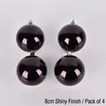 Glossy black 8cm Christmas ball ornaments with silver caps in a 4-pack set - 8CM Glossy - 4 Pack