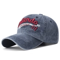Cappellino vintage grigio scuro in cotone lavato con ricamo Mlando 01 rosso a rilievo - Regolabile / Blu navy