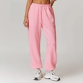Roze joggingbroek met hoge taille, trekkoord in de taille en wijde pijpen - L / Kersenbloesem Roze