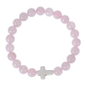 Bracelet en perles de pierre naturelle rose 8mm avec breloque croix blanche - Bracelet en Quartz Rose