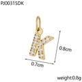 Detail view of gold letter K pendant with micro-pave crystals and size dimensions - Letter K / Gold