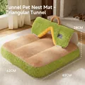 Thick grass green and brown cat tunnel bed with plush lining and soft square mat - Green & Brown Triangle Style