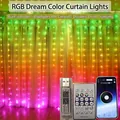 RGB LED curtain lights with Bluetooth APP control and remote for Christmas wedding decor - 24-Key Remote+APP+Bluetooth+Voice Control/3x1m 100LEDs