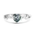 S925 Silberring mit Moosachat Herz und Vintage Weinreben Design mit Zirkonia-Steinen - Offener Ring