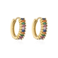 Detail of 18K gold plated hoop earrings featuring multi-color rectangular zircon stones - Colorful