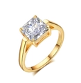 Elegant gold finish ring featuring a large square-cut cubic zirconia in a 4-prong setting - Ur0134a