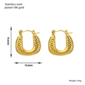 Exaggerated 18K gold plated stainless steel U-shaped hoop earrings with hammered texture - Hammered U-Shape Style (KD003)