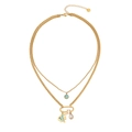 Double-layered gold stainless steel necklace with hexagram, fish, and turquoise beads - 5# Fish & Crystal Style