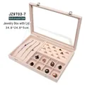 Pink velvet jewelry display box with glass lid and multi-functional slots for rings - 3-in-1 Layout - Beige