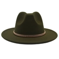 Classic dark green wool fedora hat with a decorative metallic gold band for women and men - Army Green (Gold Ring)