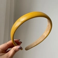 Classic yellow faux leather headband with a padded design and a soft beige lining - Ginger Yellow
