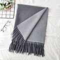Gray double-sided cashmere-like scarf with fringe detail and minimalist styling - 7# Light Grey