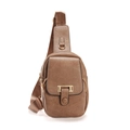 Bolso bandolera vintage marrón con solapa magnética y hebilla dorada de cuero PU - Albaricoque