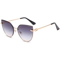 Cat-Eye Sonnenbrille aus Metall mit Verlaufsgläsern und goldenen Doppelring-Scharnieren - C01 Grauverlauf