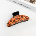 Gothic Halloween pumpkin hair claw clip with Trick or Treat print in orange and black - Halloween #10 - Crescent