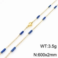 Gold-plated titanium steel necklace featuring dark blue enamel beads with lobster clasp - Gold Blue (KN232201-Z)