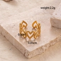 Golden titanium steel open ring with cutout heart design and polished metal finish - MN370 Gold Multi-Heart Ring
