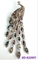Elegant peacock brooch in gold-tone alloy with purple and amber rhinestones tassels - Multicolor Rhinestone Tassel Peacock Style (XD822007-2)