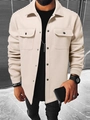 Men's loose corduroy overshirt in beige with lapel collar and dual flap pockets - S / Off White