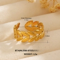 Anello aperto in acciaio inossidabile placcato oro 18k con motivo a trama di foglia - Stile Texture della Foglia Continua (1136)