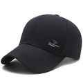 Navy blue cotton baseball cap for men featuring side typography and metallic logo - Adjustable / Gray