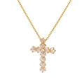 Detail of gold cross pendant necklace featuring square-cut zircon stones on a white background - Gold Baguette Cut Zirconia Cross (G3085330)