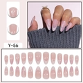 French tip press-on nails almond shape Y-56 nude pink with white lines and glitter - Y-56 Pink Glitter French