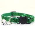 Sparkly green pet collar with silver bell and black cat head buckle for cats - Green
