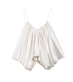 Detail of cream pleated satin camisole top showing silky texture and ruched fabric design - XS / White