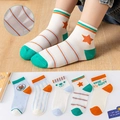 Five pairs of breathable mesh cotton socks for kids featuring Luck Happy text designs - Bear Mesh (Assorted)