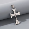 Hip hop silver stainless steel cross pendant with inset crystals on gray stand - Steel Color (Pendant Only) (KP130547-HR)