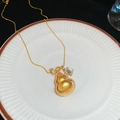 Elegante collana a zucca dorata con zircone e strass bianchi su una catena a sfere - Zucca Opaca con Zirconia Quadrata (11# Collana-Placcatura in Oro Vero)