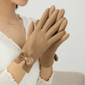 Guantes térmicos de invierno para mujer con lazo caqui y forro polar táctil - Talla única / Caqui