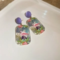 Orecchini pendenti in acrilico con fenicottero tropicale e perno viola elegante - Ago in Argento 925 Fenicottero Viola