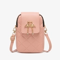 Sac bandoulière matelassé rose pour téléphone avec flamingo doré et sangle - Rose