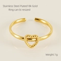 Adjustable stainless steel ring in gold finish featuring a beaded heart-shaped cutout - Gold Heart Style