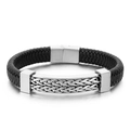 Pulsera de cuero trenzado negro para hombre con cierre magnético de acero plateado - 21cm / Estilo Trenzado Acero (KB128468-KFC)