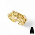 Vintage layered gold open ring with four white pearls featuring elegant woven texture - Multi-layer Braided Pearl Style (A)