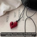 Dark red glossy heart pendant necklace with adjustable 90cm black cord chain - Red Heart Pendant / Red