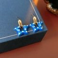Detalle de pendientes de estrella con lunares azules y blancos en caja de joyas - Perno de plata-Azul / Azul