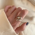 Minimalist 925 sterling silver open ring with liquid water drop design and mirror finish - Adjustable Open / Water Drop