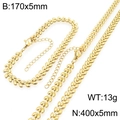 Set di gioielli dorati in acciaio inossidabile con collana e bracciale a spiga - Colore Oro 5mm Specifica Set (KS227100-ZJZL)