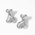 Pendientes de botón de doble corazón en acero inoxidable plateado con diseño minimalista chic - Diseño de Doble Corazón 3D (D2906) / Plateado