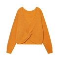 Orange long sleeve knit sweater featuring a deep V-neck cross twist back and cropped fit - S / Orange