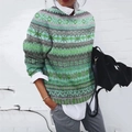 Jersey de punto para mujer con cuello redondo y estampado de copos verdes y grises - S / Tops / Verde