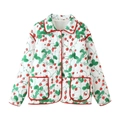 Quilted white cotton jacket with red strawberry print and front pockets on white background - S / Strawberry Print